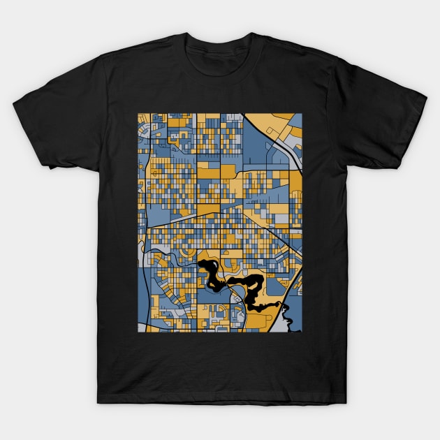 Regina Map Pattern in Blue & Gold T-Shirt by PatternMaps